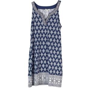 Magnolia Grace Women's Alhambra Embroidered Trim Blue White Sleeveless Dress L